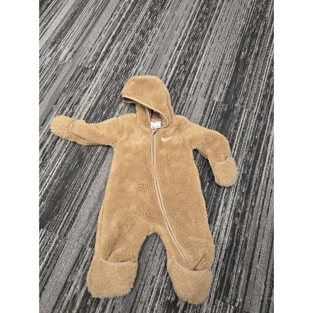 Nike Baby Hooded Sherpa Coverall Unisex Baby' 6M Brown Front Zipped Closure